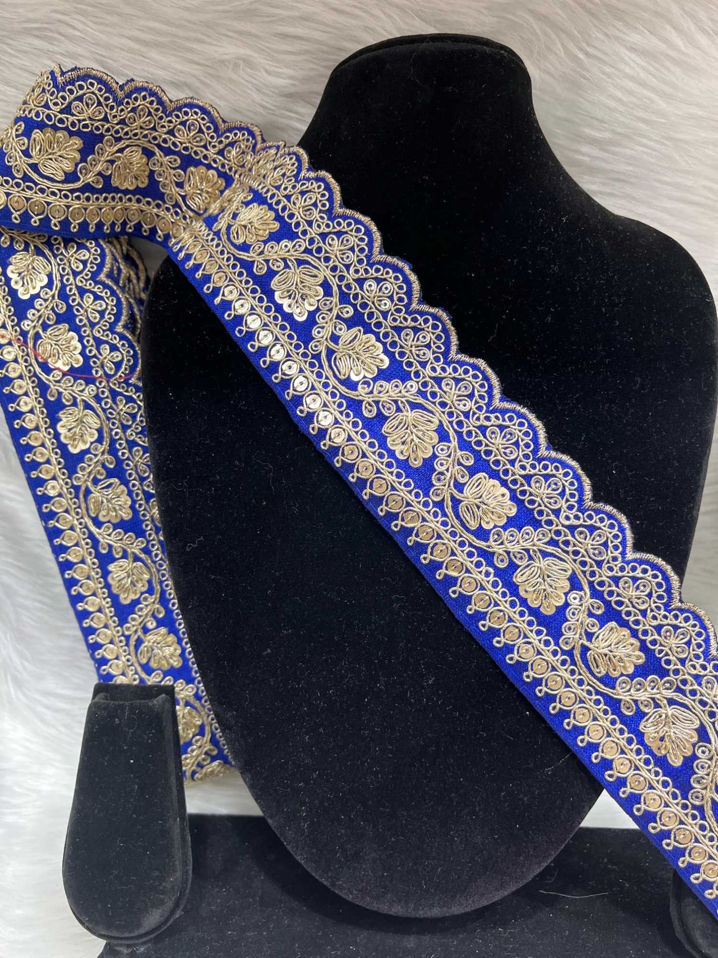 Designer Embroidery Saree Lace | Dupatta Lace | Lehenga Border – 9 Meters, 2-Inch Wide Embroidered Trim | Royal Blue