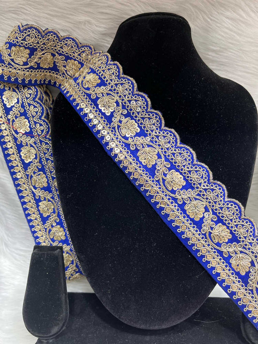 Designer Embroidery Saree Lace | Dupatta Lace | Lehenga Border – 9 Meters, 2-Inch Wide Embroidered Trim | Royal Blue
