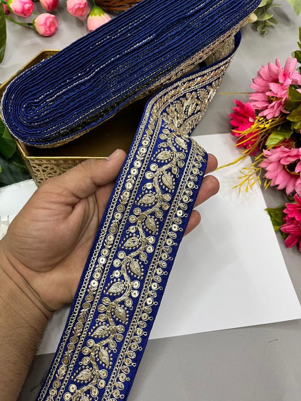 Silk Based Embroidered Saree Lace & Borders – Premium 2 Inch Decorative Lace for Ethnic & Festive Wear (9 Meter) | Royal Blue