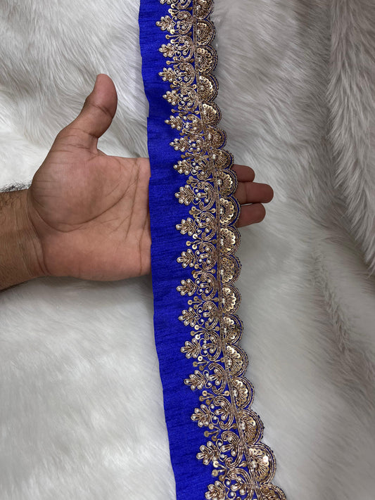 Maggam Work Lace for Sarees & Dupattas – 9 Meters, 2.5-Inch Width, Handcrafted Embroidery Border | Royal Blue