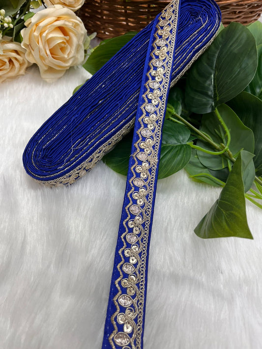 Gold Zari Work Embroidery Lace Borders - Perfect for Sarees, Dupattas, Lehengas, and Craft Projects | Royal Blue