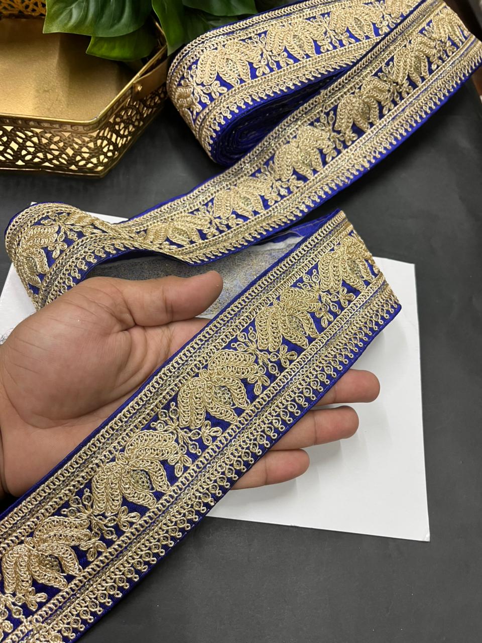 Embroidered Laces for Sarees & Bridal Wear – Premium Designer Border Trim for Dupattas & Lehengas (9 Meter, 3 Inch Width) | Royal Blue