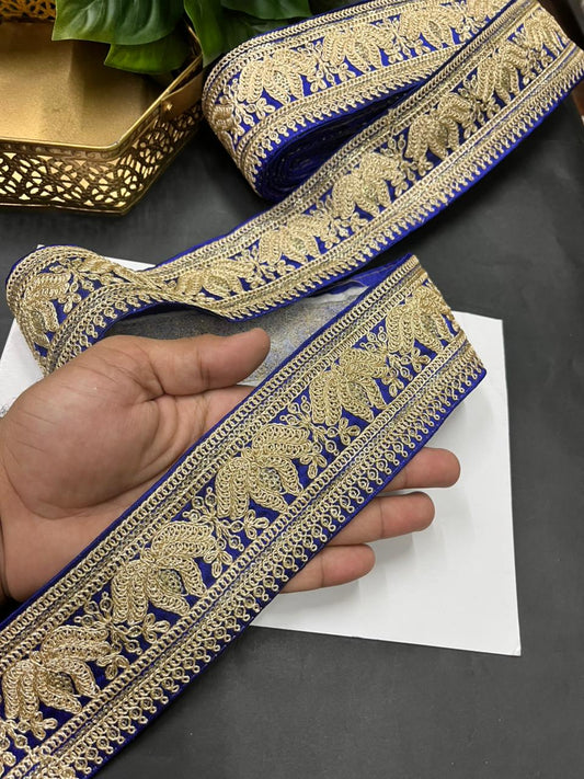 Embroidered Laces for Sarees & Bridal Wear – Premium Designer Border Trim for Dupattas & Lehengas (9 Meter, 3 Inch Width) | Royal Blue