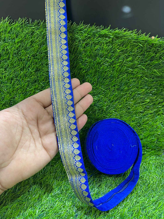 Banarasi Handloom Vintage Pure Silk Border – 9 Meters, 1-Inch Traditional Zari Lace Trim for Sarees & Lehengas | Royal Blue