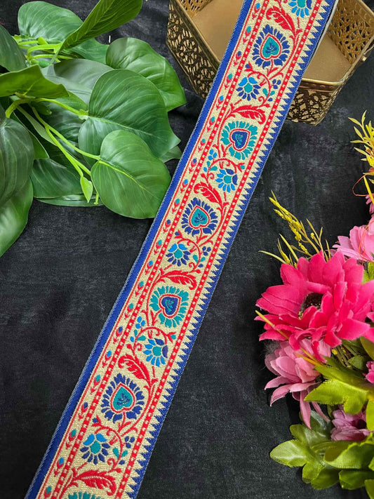 Regal Banarasi Lace – 9 Meters, 2-Inch Traditional Zari Embroidered Border for Sarees, Lehengas & Dupattas | Royal Blue