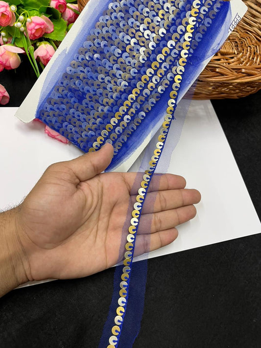 Sabyasachi-Inspired Metal Coin Lace for Dupattas & Sarees – Premium Handmade Ethnic Lace Border | Royal Blue