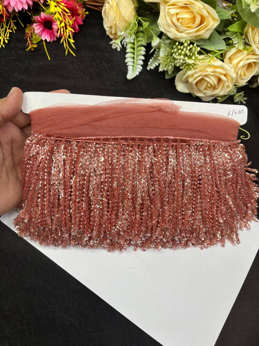 Sequence Fringe Lace | Western Imported Lace | Tassels Lace – Premium Designer Border Trim for Sarees, Lehengas & Gowns (9 Meter, 4 Inch Width) | Rust