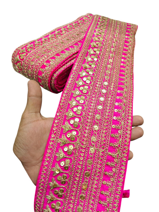 Embroidery Sabhyasachi Laces Saree Dupattas Borders – Premium Quality for Sarees, Lehengas, Dresses and Crafts Decoration - Rani Pink