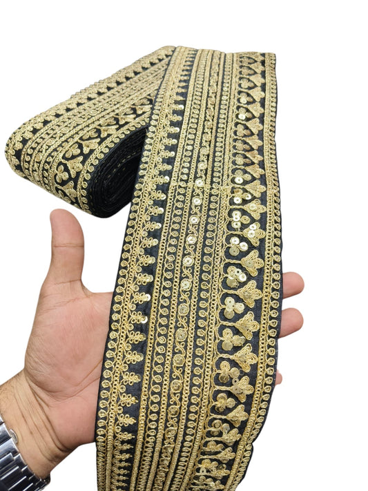 Embroidery Sabhyasachi Laces Saree Dupattas Borders – Premium Quality for Sarees, Lehengas, Dresses and Crafts Decoration - Black