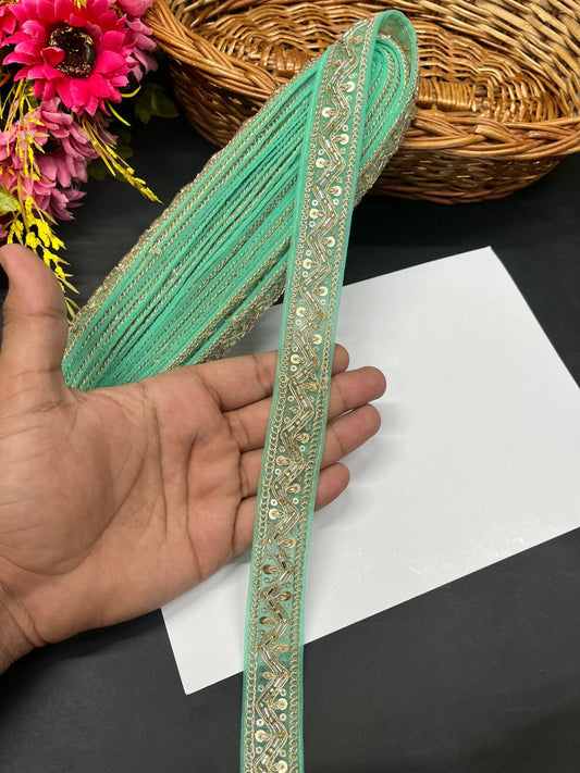 Beautiful Maggam Work Lace for Sarees – Decorative Maggam Work Lace (9 mtr, 1 inch) | Sea Green