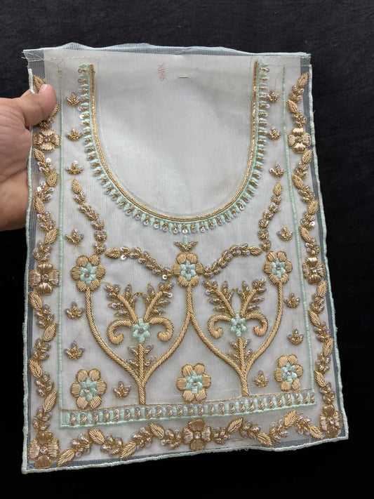 Zardozi Embroidery Neck Patch for Kurti & Suits – Premium Designer Ethnic Neck Patch for Festive & Bridal Wear | Sea Green