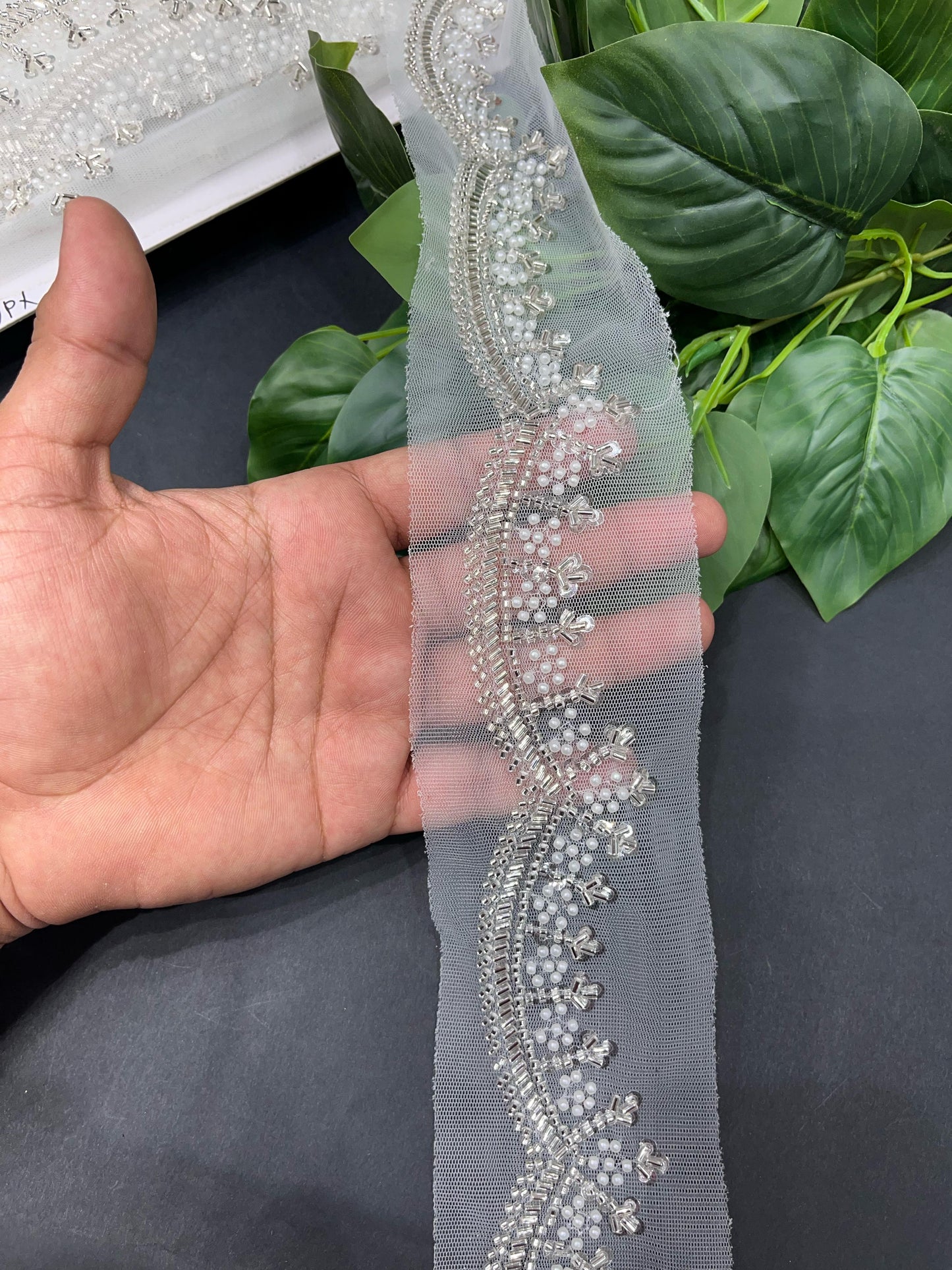 Cutdana Lace Beaded Handmade Sewing Lace – 9 Meters, 1.5-Inch Width | Silver