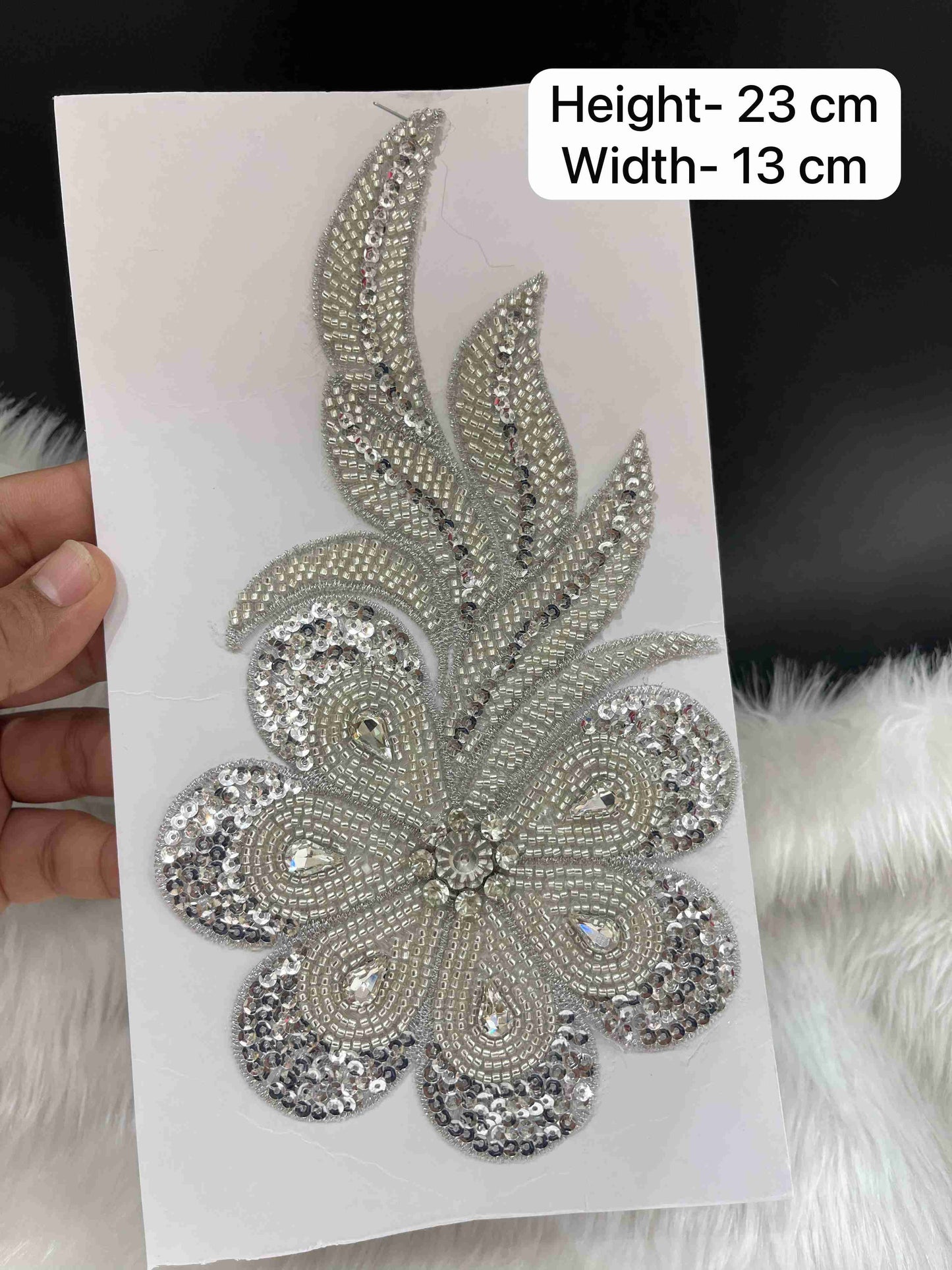 Designer Embroidered Multicolor Stonework Patches for Dresses | Handmade Bead Applique for Blouse, Gown, Lehenga | Silver