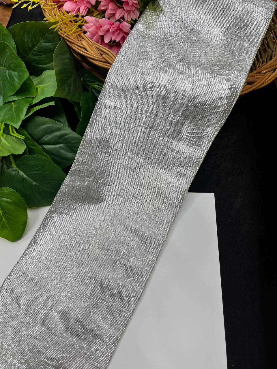 Artificial Plain Gota Lace for Skirts, Lehengas, Sarees & Dupattas – Decorative Gota Patti Lace Border (6 Inch) | DC1028 | Silver