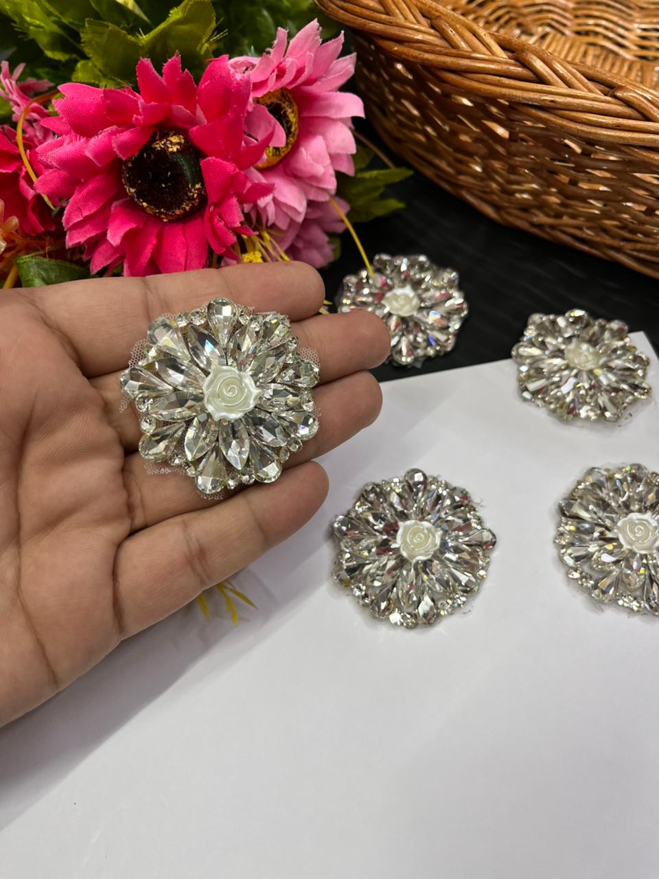 Handmade Crystal Patch – Premium Designer Patch for Ethnic & Fusion Wear | Silver