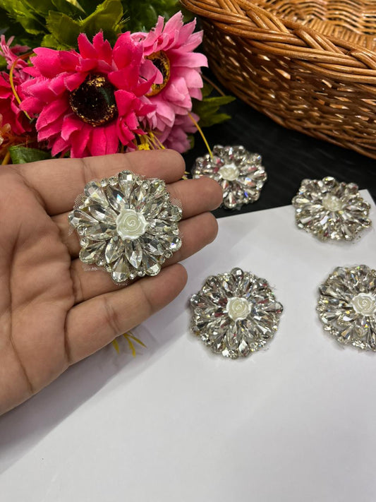 Handmade Crystal Patch – Premium Designer Patch for Ethnic & Fusion Wear | Silver