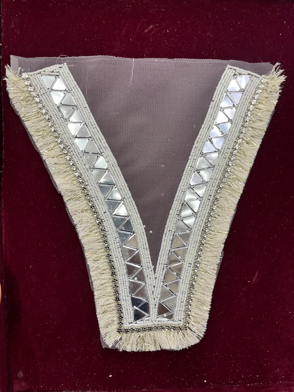 Designer Handcrafted Neck Patch for Women's Dresses, Kurtis & Blouses – Premium Embroidered Neckline Applique | DC0990 | Silver