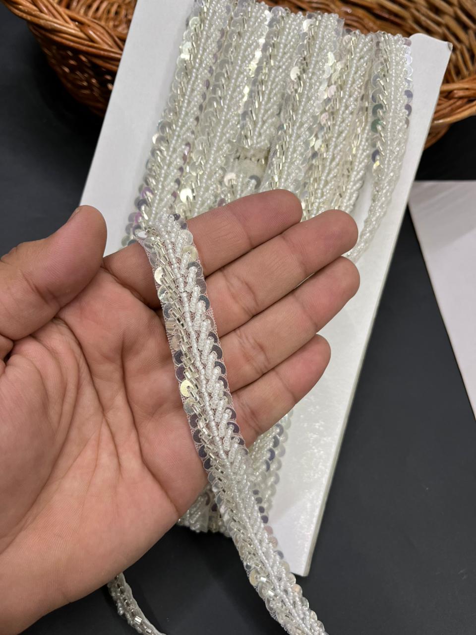 Artisan Handmade Lace – Fine Detailing & Premium Finish Border for Sarees, Dupattas, Lehengas & Dresses (9 Meter, 1 Inch Width) | Silver