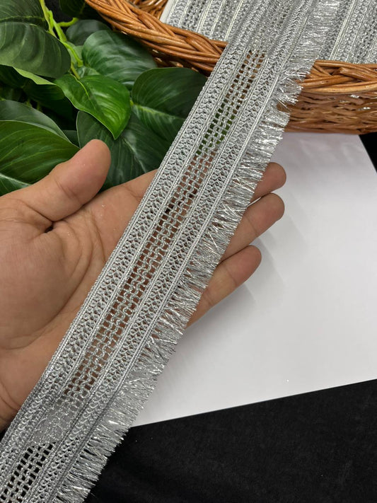 Dupatta Zalar Lace | Fringe Lace for Dupattas | Kiran Lace for Dupatta – Premium Latkan Lace | Silver