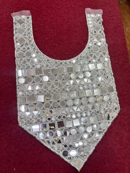 Mirror Work Neck Patch for Dresses & Kurtis – Elegant Designer Handcrafted Neck Applique | Silver