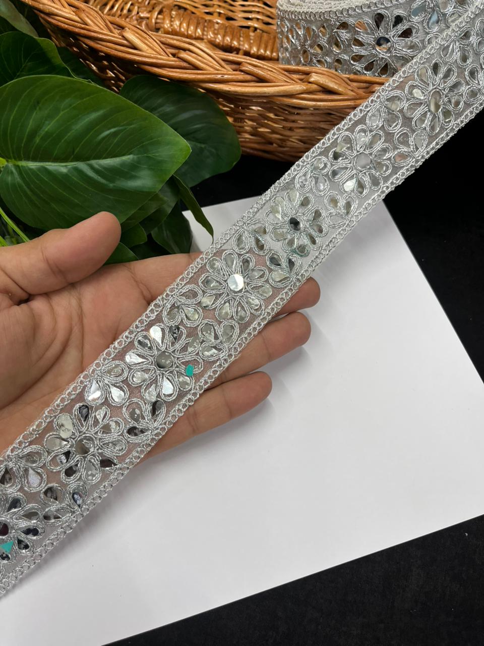Luxurious Real Mirror Work Laces – Premium Designer Mirror Lace | Silver