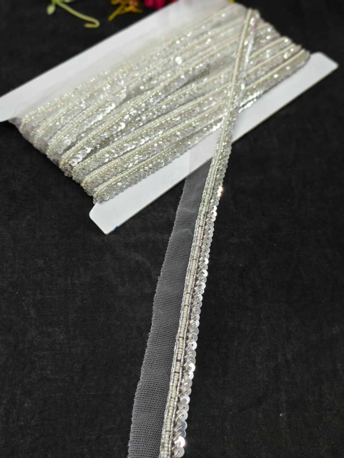 Handmade Jardoshi Work Saree Laces Border for Sarees & Dupattas – 9 Meters, 0.5-Inch Embroidered Trim | Silver