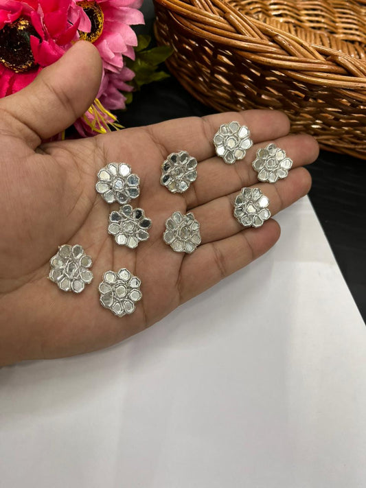 Handcrafted Mirror Work Round Butti (Pack of 12) – Premium Traditional Designer Embellishments | Silver