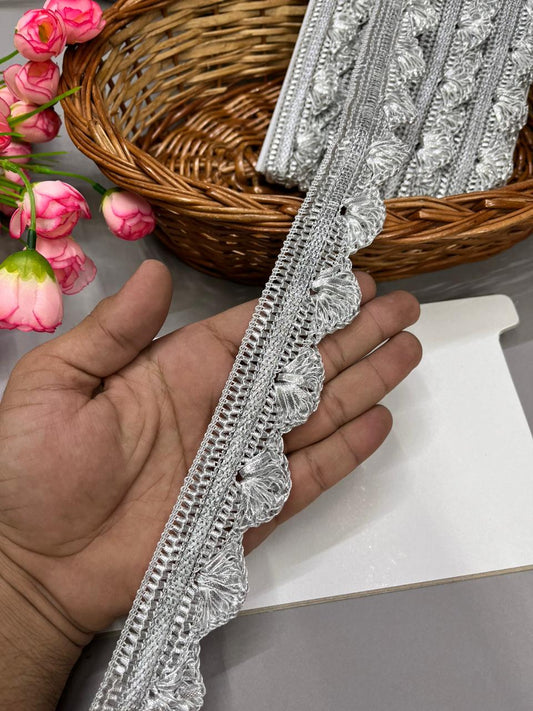 Gota Pankha Lace – Premium Gold Embroidered Border for Sarees, Lehengas & Dupattas (9 Meter, 1.5 Inch Width) | Silver