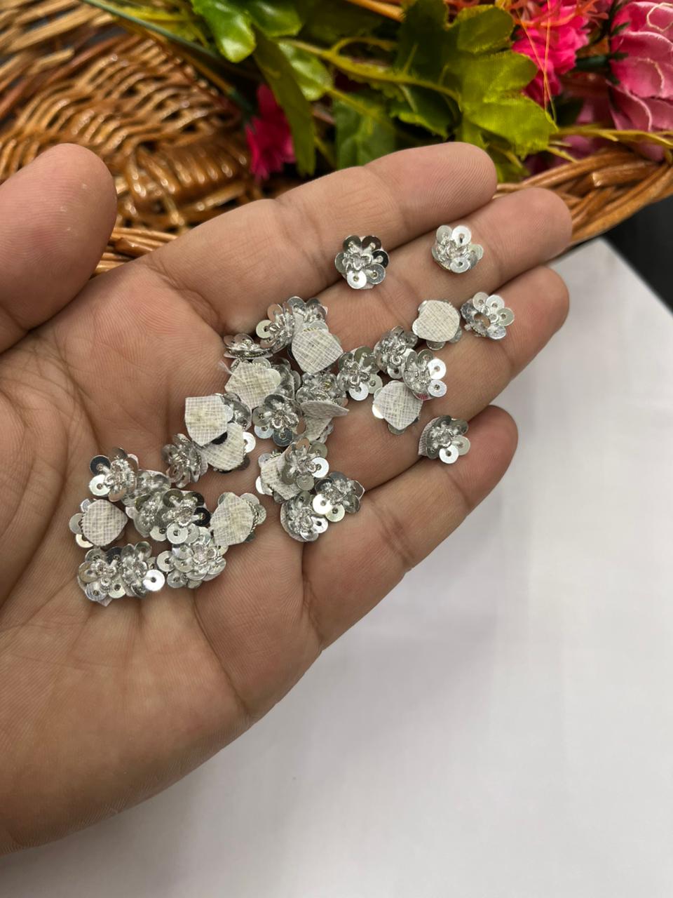 Handcrafted Sequins Small Butti (Pack of 12) – Premium Designer Embellishments | Silver