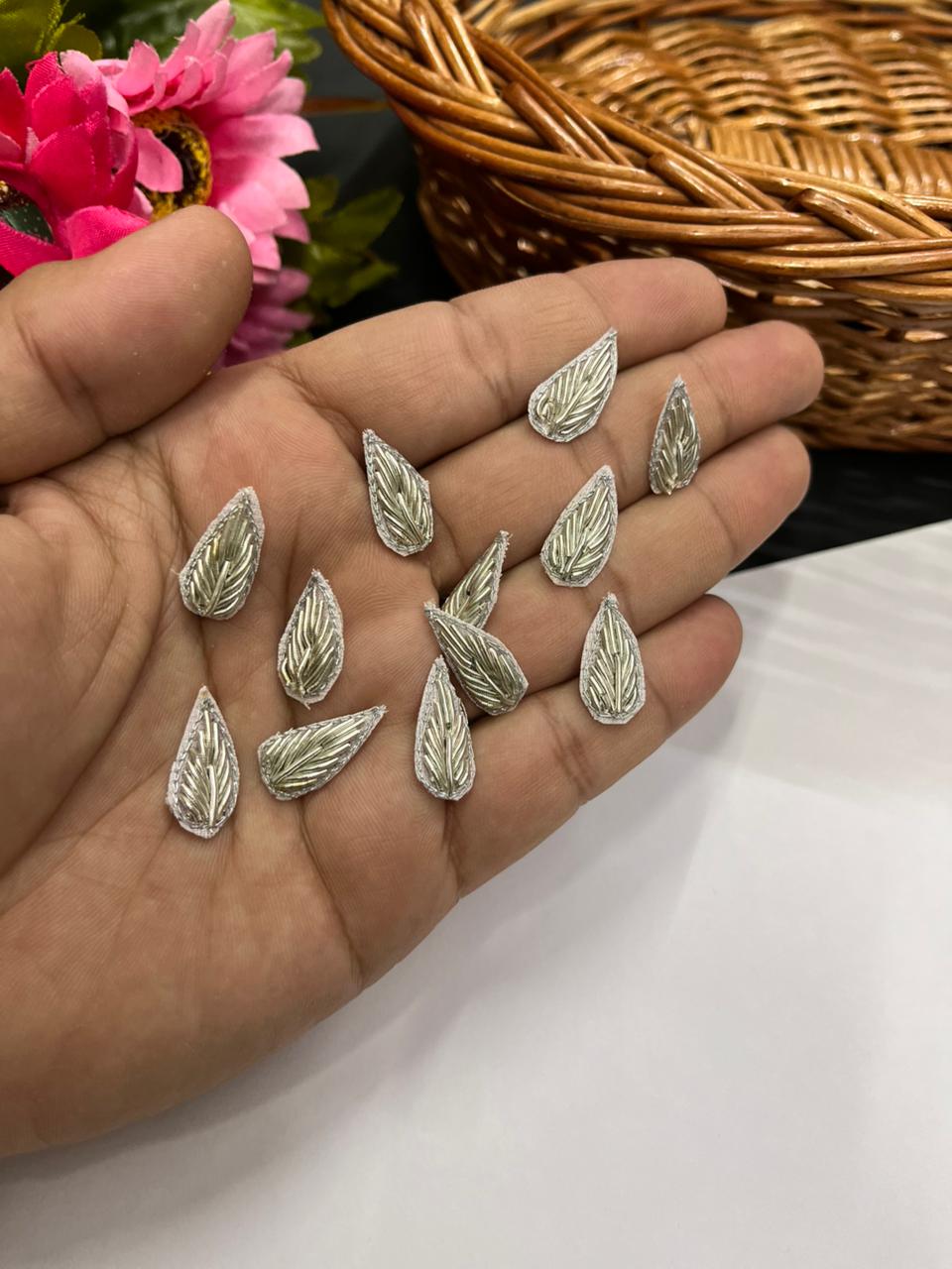 Handcrafted Zardozi Butti (Pack of 12) – Premium Traditional Designer Embellishments | Silver