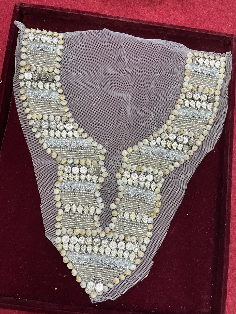 Designer Handcrafted Boho Style Neck Yoke Patch for Kurtis, Dresses & Blouses – Premium Embroidered Neckline Applique | DC0991 | Silver