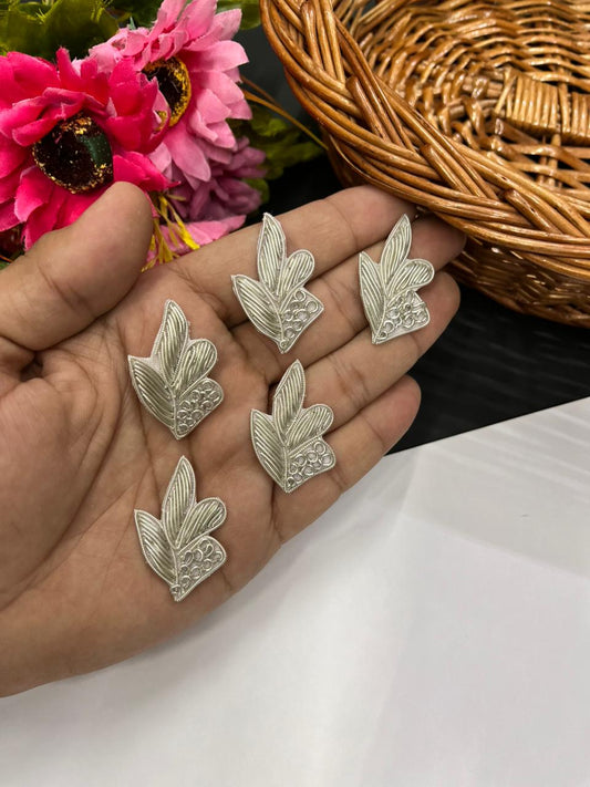 Handcrafted Leaf Patch for Dupattas & Sarees (Pack of 12) – Premium Traditional Embellishments | Silver