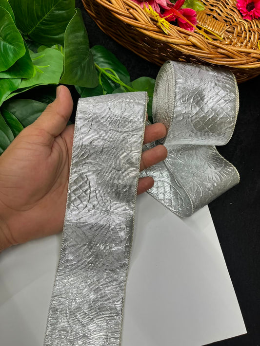 Artificial Plain Gota Lace for Skirts, Lehengas, Sarees & Dupattas – Decorative Gota Patti Lace Border (3 Inch) | DC1026 | Silver
