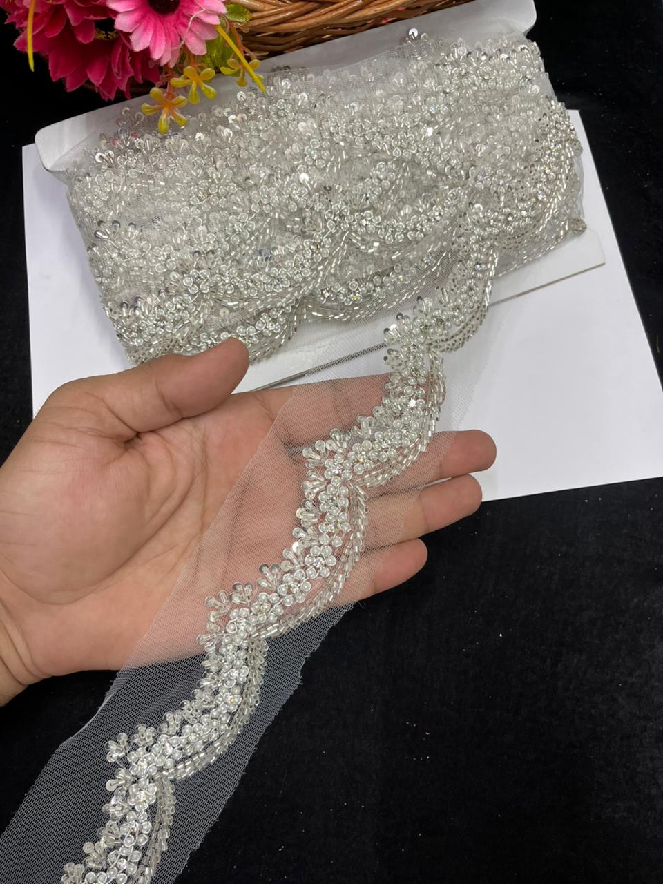 Beautiful Hand Embroidered Lace – Premium Handmade Designer Lace | Silver