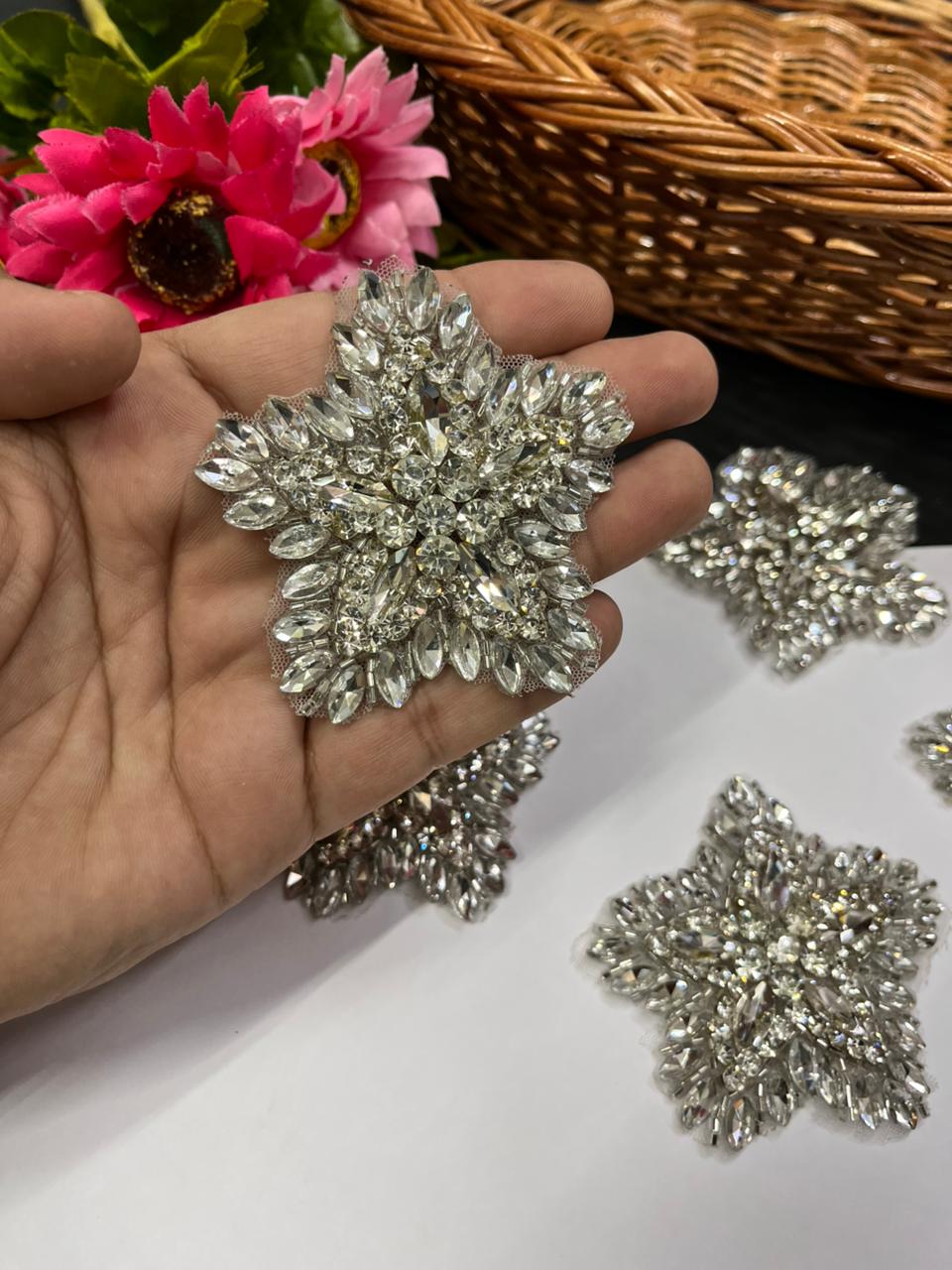 Handmade Rhinestone Patch – Premium Designer Patch for Ethnic & Fusion Wear | Silver