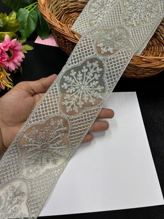 Designer Style Gold Embroidered Sequins Zari Lace – Premium Bridal Gold Embroidered Lace | Silver