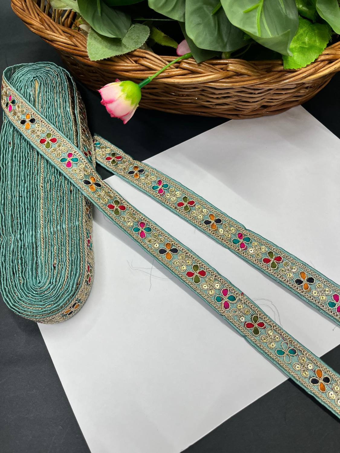 Multicoloured Embroidery Saree Lace Border for Garments & Boutique Wear – 9 Meter | Sky Blue