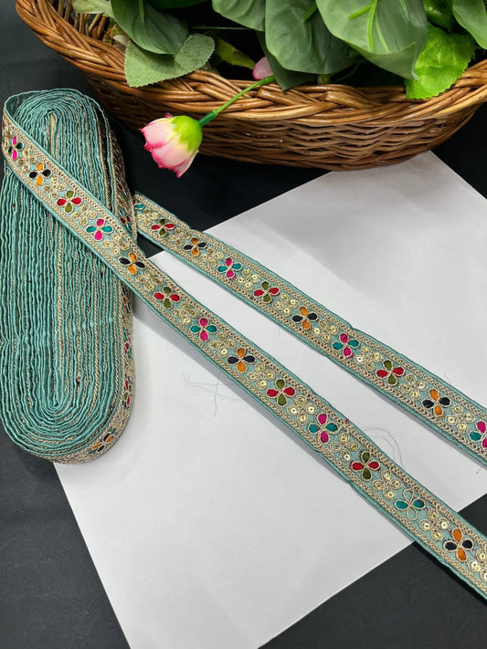 Multicoloured Embroidery Saree Lace Border for Garments & Boutique Wear – 9 Meter | Sky Blue