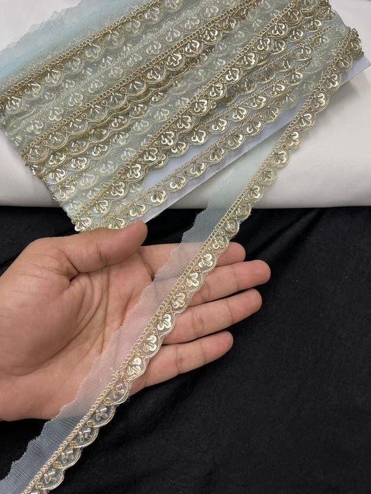 Scalloped Cutdana Work Lace for Sarees & Dupattas – Designer Maggam Work Lace Border (Half Inch) | Sky Blue