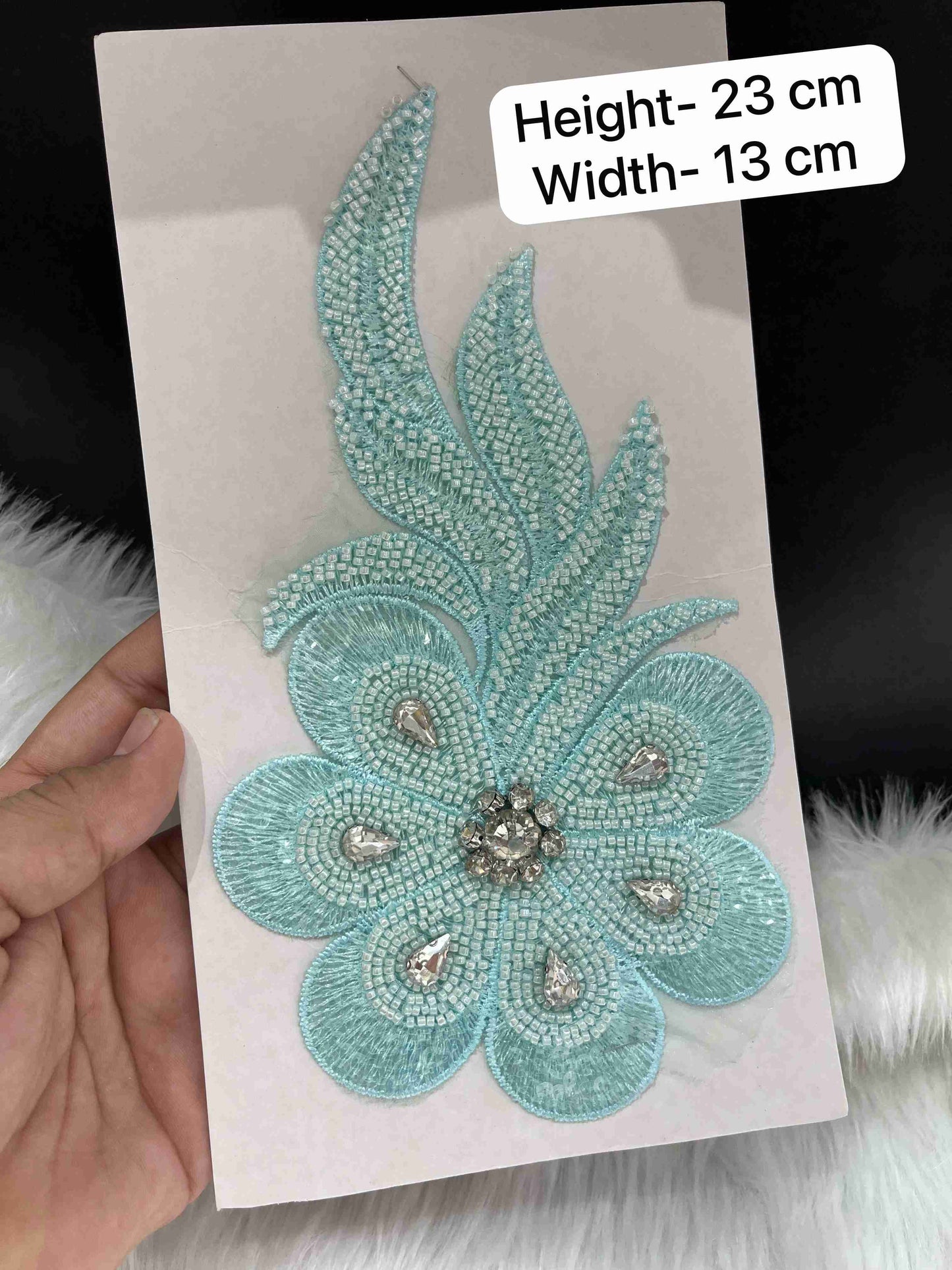 Designer Embroidered Multicolor Stonework Patches for Dresses | Handmade Bead Applique for Blouse, Gown, Lehenga | Sky Blue