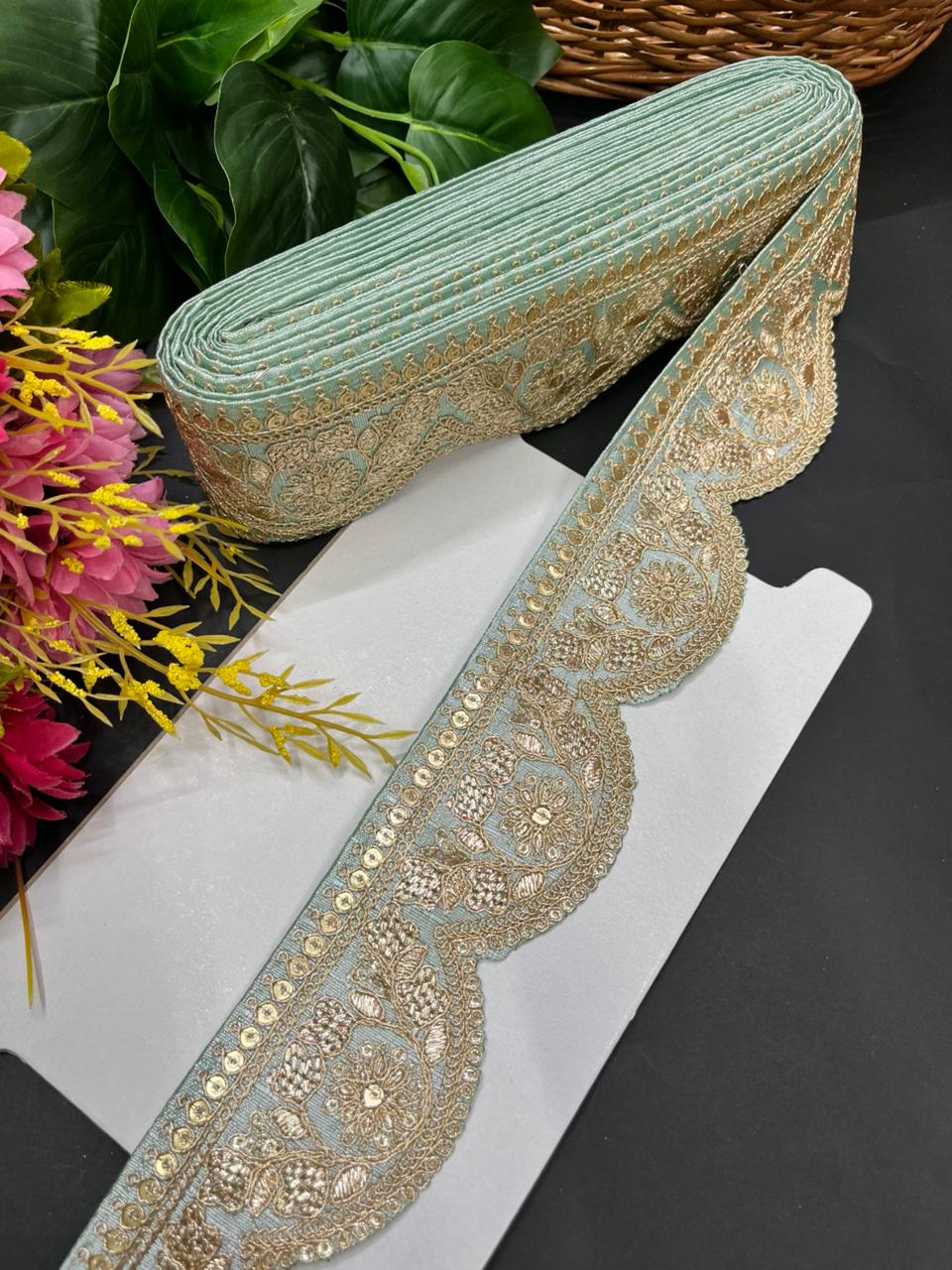Delicate Scalloped Embroidery Lace for Sarees & Dresses – Designer Embroidered Border for Ethnic & Western Outfits (9 Meter, 2 Inch Width) | Sky Blue