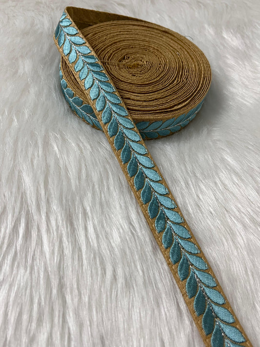 Beautiful Thread Work Parsi Lace Trim | 9 Meter | Sky Blue