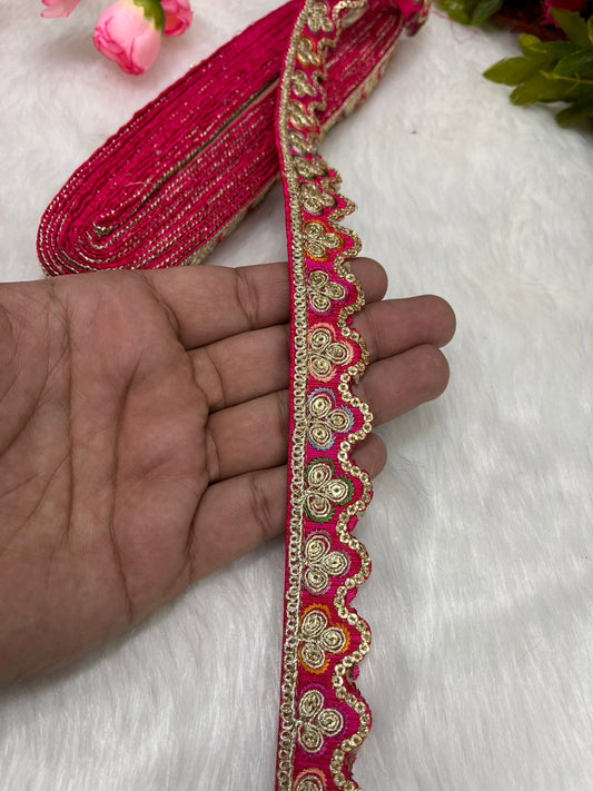 Sabyasachi-Inspired Multicoloured Designer Embroidered Trims – 9 Meter Roll, 1 Inch Wide for Crafting & Fashion | Tomato