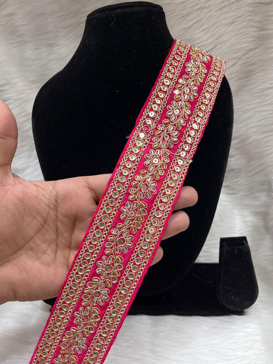 Maggam Work Lace for Saree and Dupatta | Katdana Handmade Lace – 9 Meters, 2-Inch Width | Tomato