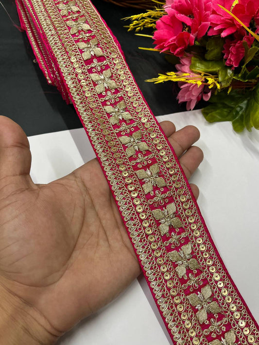 Zari Embroidered Saree Lace Border Trim for Dupatta & Dresses – Fancy Embellished Lace (9 Meter) | Tomato