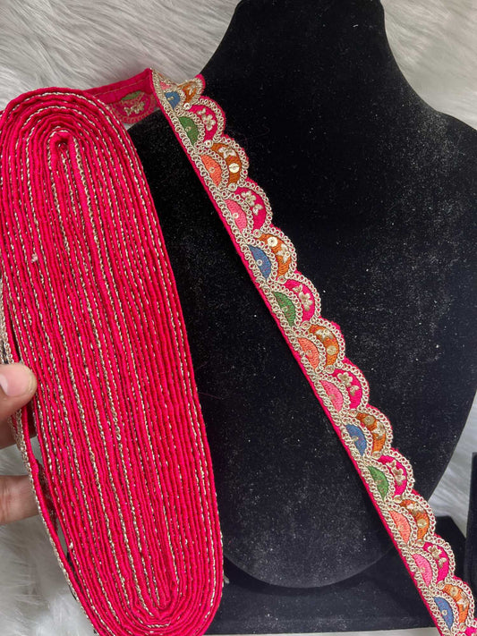 Sabyasachi Inspired Lace Borders – 9 Meters, 1-Inch Designer Embroidered Trim for Sarees, Lehengas & Dupattas | Tomato