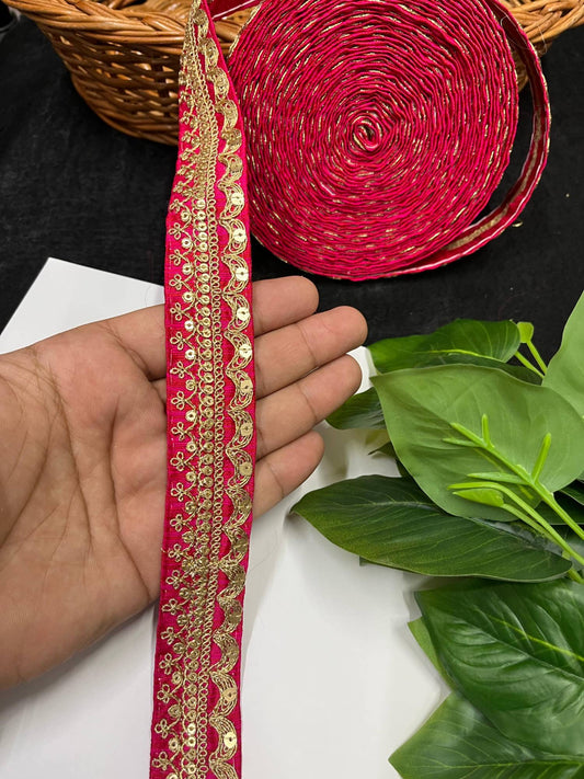 Gold Embroidered Saree Laces for Sarees, Kurtis, Dupattas, Dresses & Lehengas – 9 Meters, 1.25-Inch Decorative Border | Tomato
