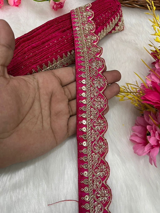Embroidered Designer Lace – Indian Wedding Trims, Saree Border, 1.5 Inch Wide Lace Reel (9 Mtr) | Tomato