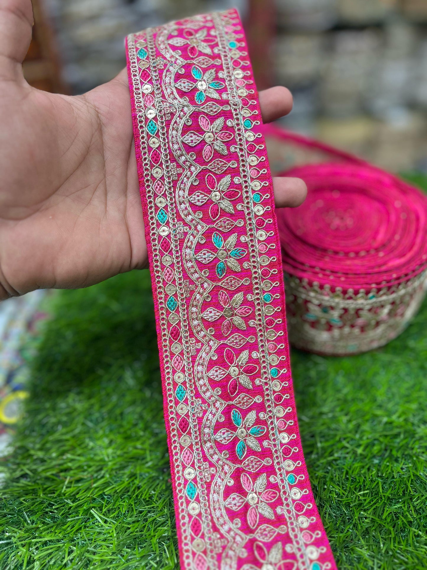 Embroidered Sari Lace Borders for Wedding Saree, Dupatta, Gowns, Lehenga – 9 Meters, 2.5-Inch Width | Tomato