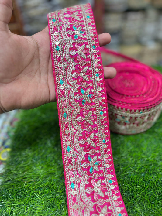 Embroidered Sari Lace Borders for Wedding Saree, Dupatta, Gowns, Lehenga – 9 Meters, 2.5-Inch Width | Tomato